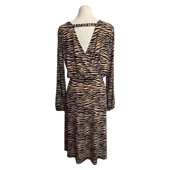 Loft Open Back Zebra Animal Print Black Brown Long Sleeve Dress Size 10 - Picture 2 of 8